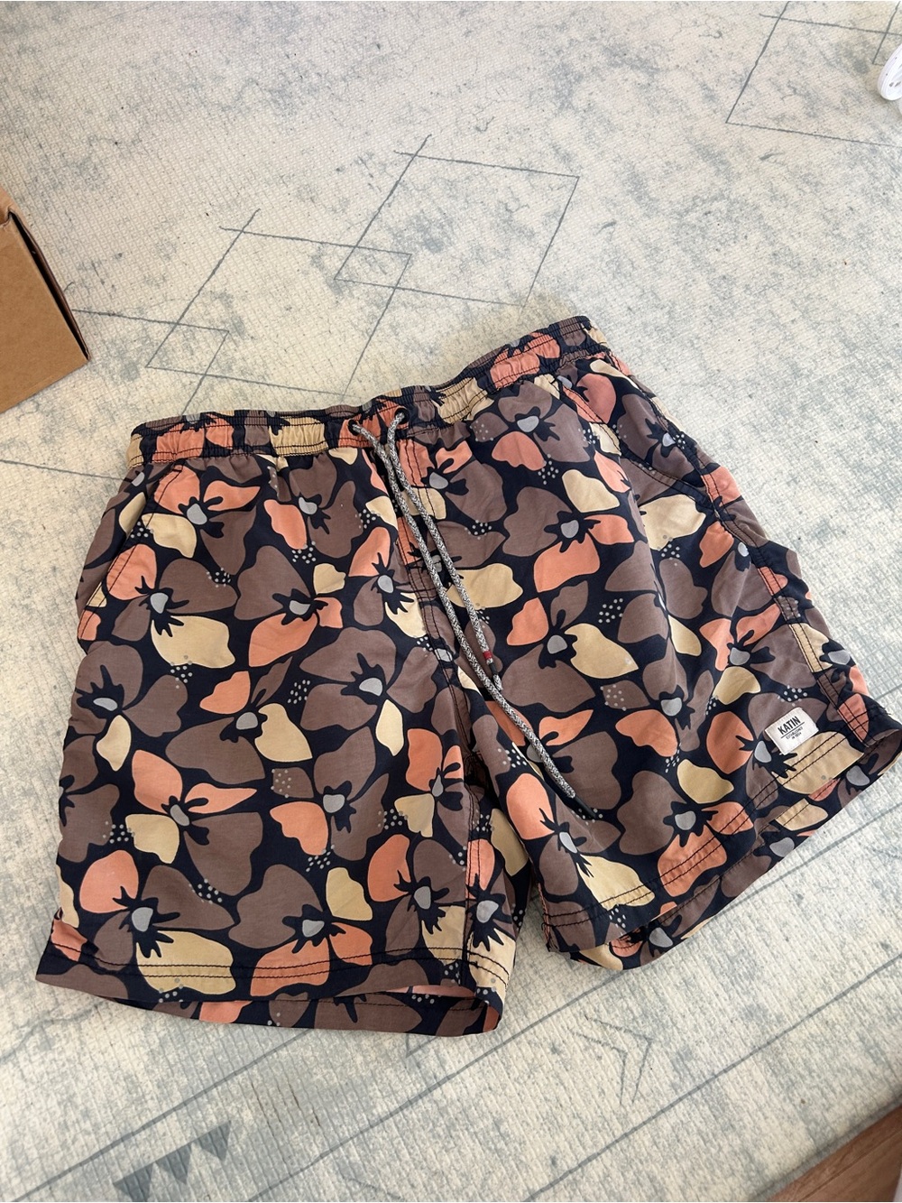 Men's Floral Print Katin Swim Shorts in Brown and Peach